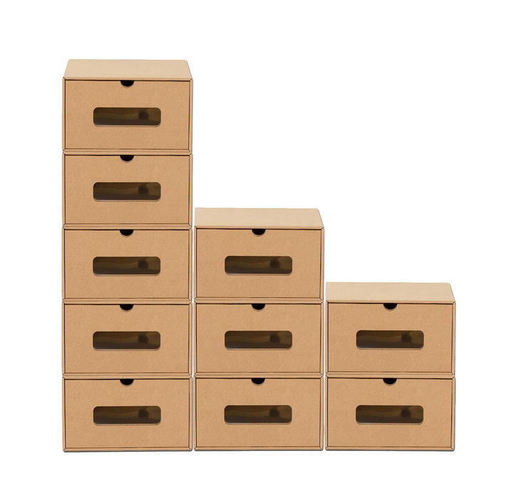 BigDean 10er Boxen-Set mit Schublade & Sichtfenster - Pappkarton aus Kraftpapier - Schuhbox Spielzeu