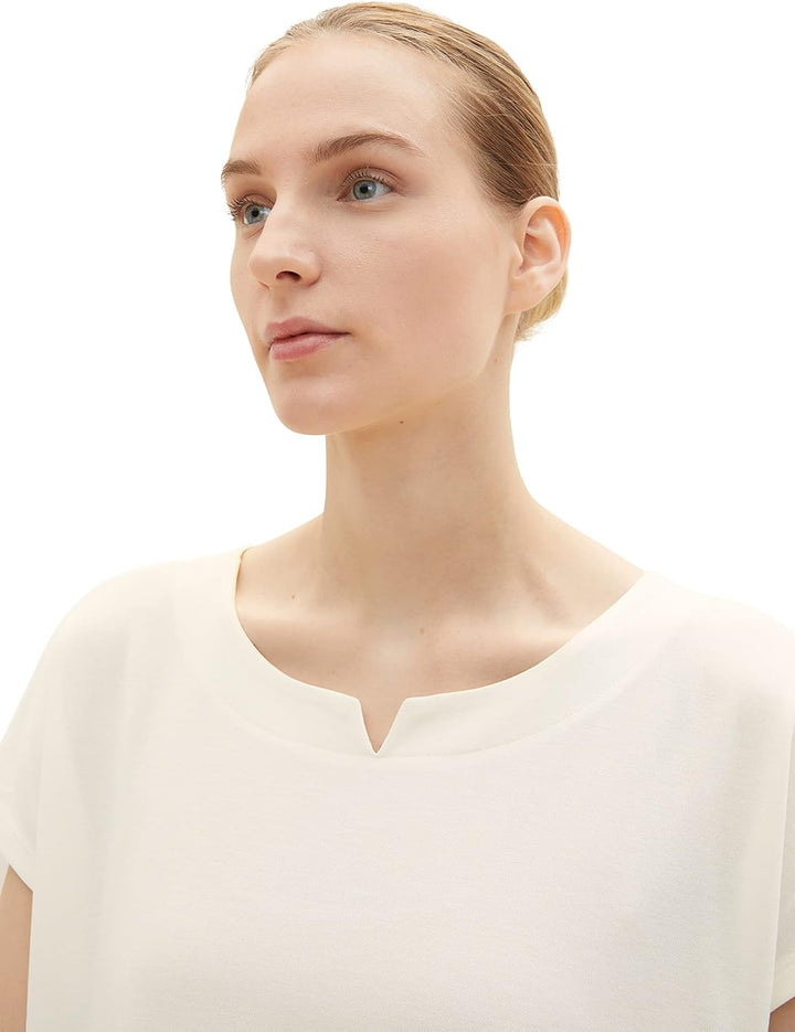 TOM TAILOR Damen T-Shirt aus Viskose im Blusen-Style XXS 10315 - Whisper White, XXS 10315 - Whisper