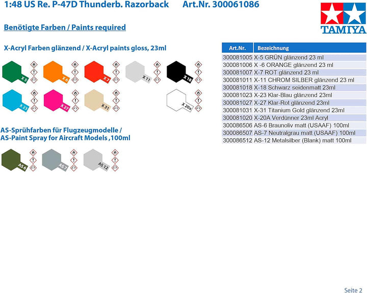 Tamiya 300061086 Militär 300061086-1:48 WWII US Republic P-47D Thunderbolt Razorback, originalgetreu