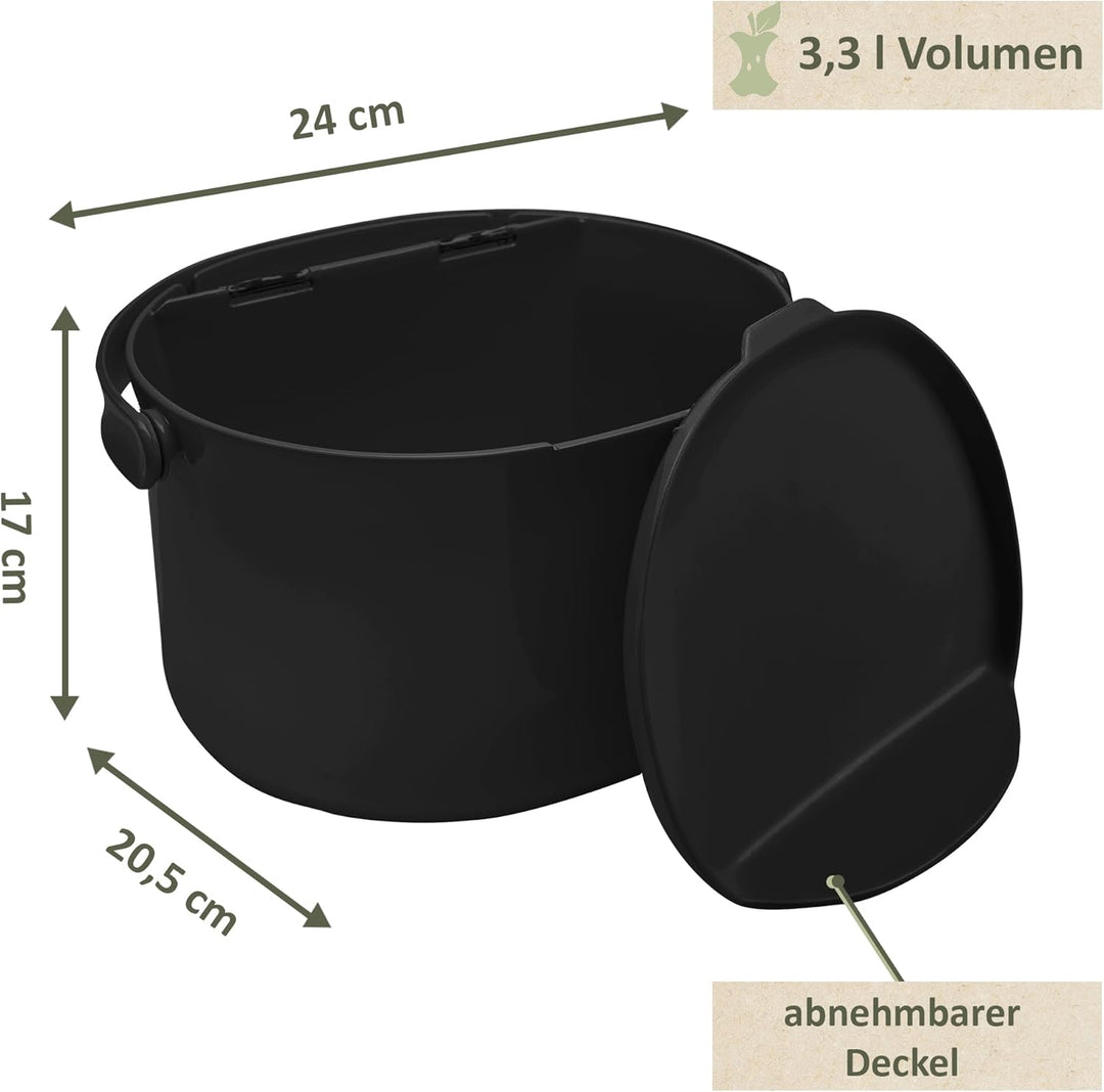 Lemodo Organko Daily schwarz, Biomülleimer Küche 3,3 l – formschöner Komposteimer aus recyceltem Kun