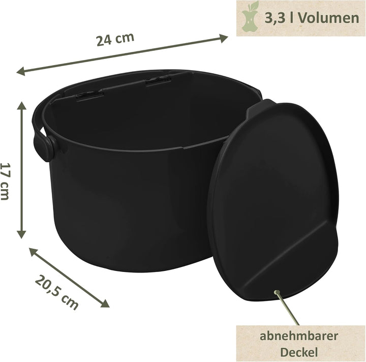 Lemodo Organko Daily schwarz, Biomülleimer Küche 3,3 l – formschöner Komposteimer aus recyceltem Kun