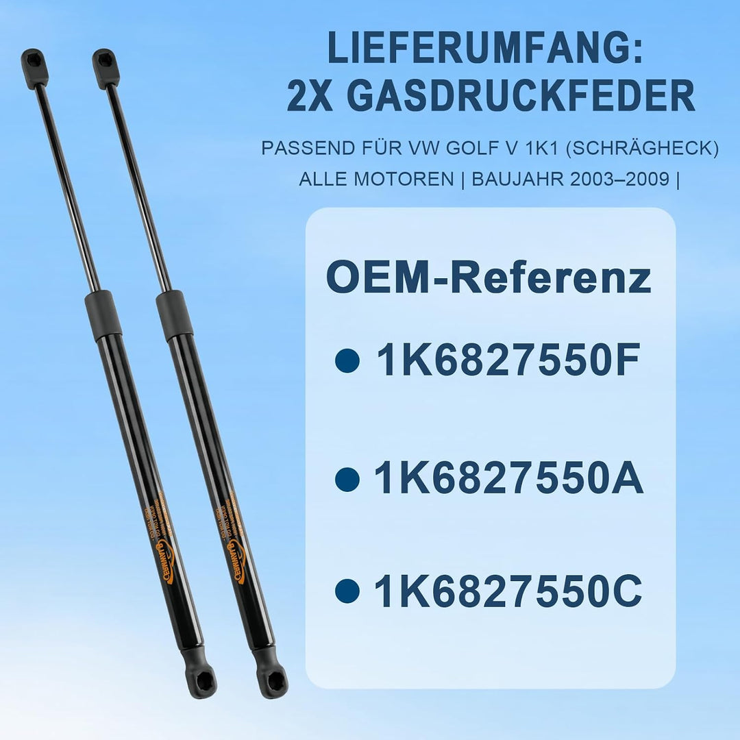 2X Heckklappendämpfer für VW Golf V 1K1 Alle Motoren Schrägheck 2003-2009 Gasdruckfeder Kofferraum D
