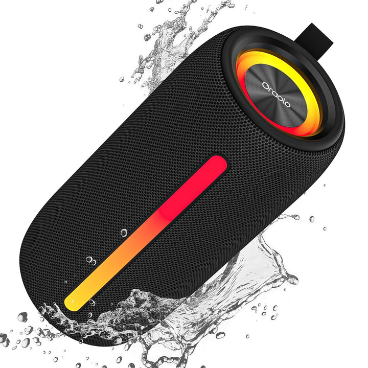oraolo Bluetooth Lautsprecher, Speaker mit RGB Lichtshow, Musikbox Wasserdicht IPX6, 10 Stunden Akku