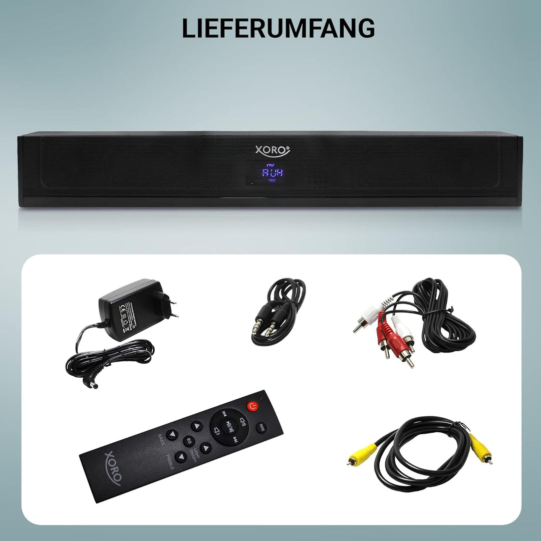 XORO TV Soundbar HSB 50 V2 mit 25 Watt Leistung, Bluetooth Lautsprecher, USB Mediaplayer, Line IN, O