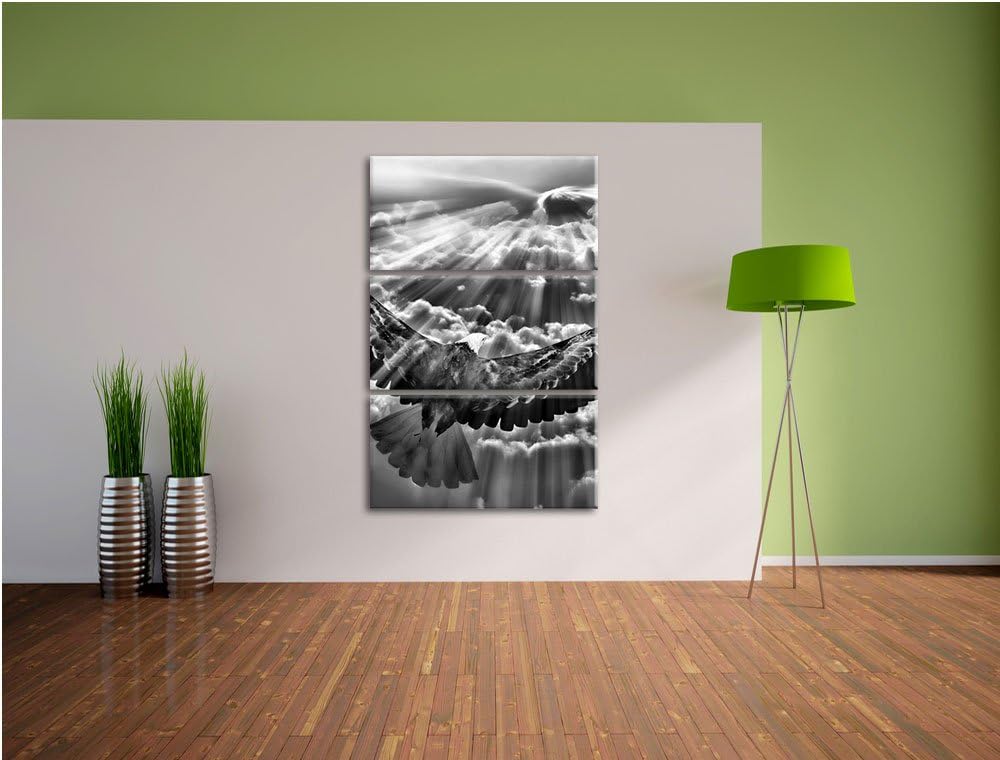 Pixxprint Adler über den Wolken / 3-Teilig/Gesamtmass 120cm Leinwandbild bespannt auf Holzrahmen/Wan