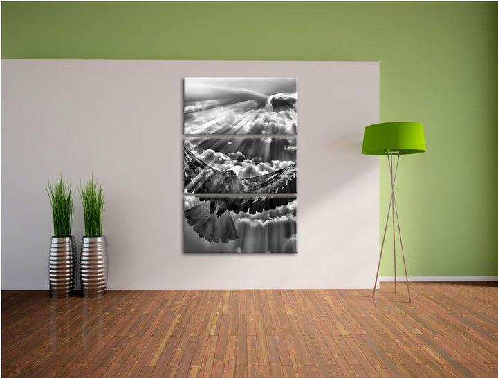 Pixxprint Adler über den Wolken / 3-Teilig/Gesamtmass 120cm Leinwandbild bespannt auf Holzrahmen/Wan