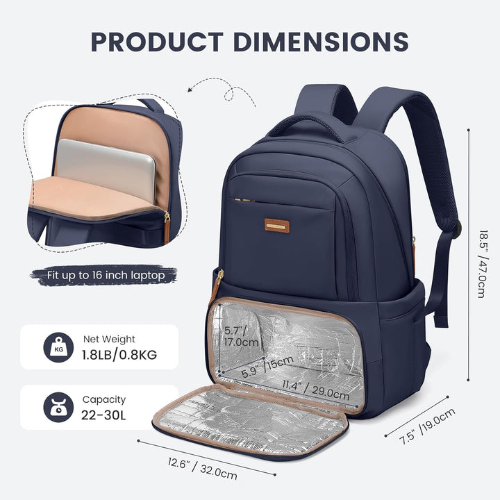 GOLF SUPAGS Lunch Rucksack, 16 Zoll Laptop Rucksack Schulrucksack mit Lsoliertes Kühltasche für Arbe