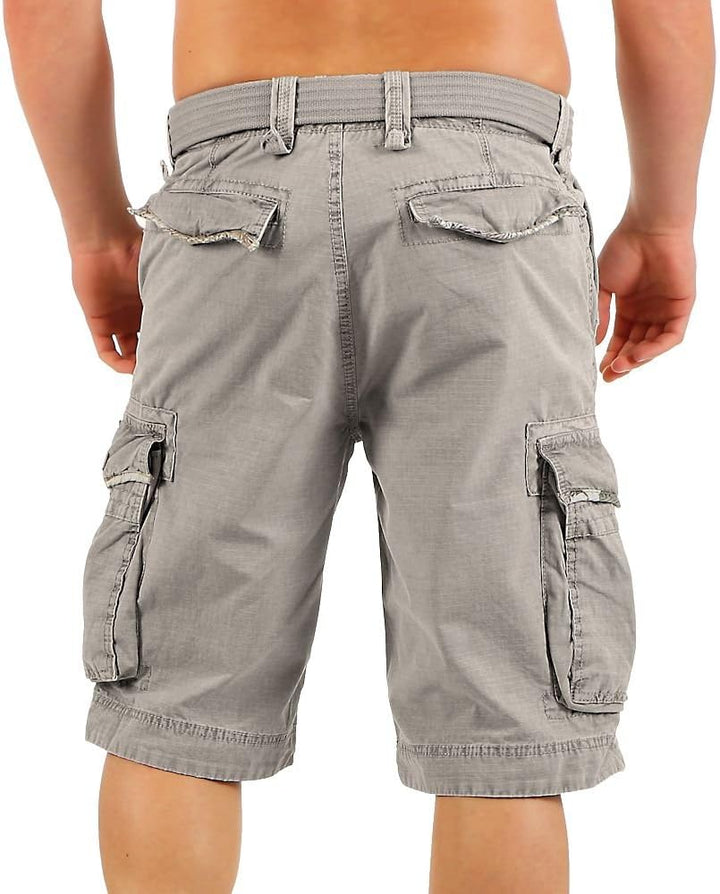 JET LAG Herren Baumwoll Cargo Shorts Take Off 8 Knielang Canvas-Gürtel, 31 Grau