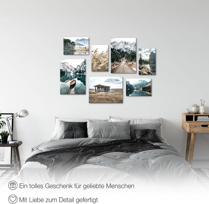 Novart Wandbilder See Berge Landschaft - KOMPLETT AUFHÄNGFERTIG - Natur Wohnzimmer Schlafzimmer- 7 M