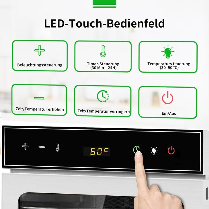 Dörrautomat Edelstahl mit Rezeptheft 8 Etagen, oiyocemo 500W Edelstahl Lebensmittel Dehydrator mit 3