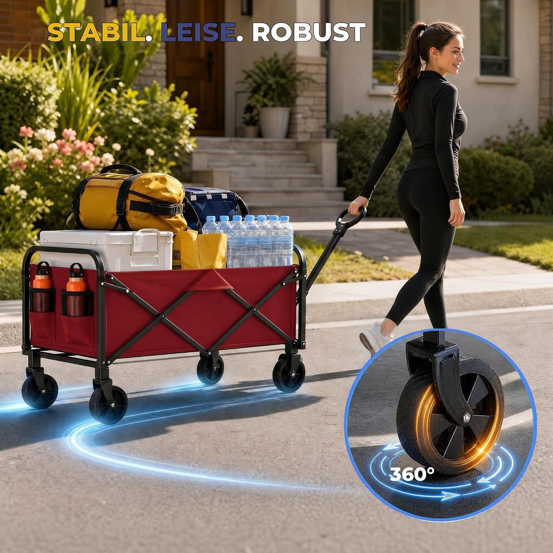 Garvee Bollerwagen Faltbar 220 L, Handwagen bis 172 kg, 600D Oxford + Stahlrahmen, 5-Zoll All-Terrai