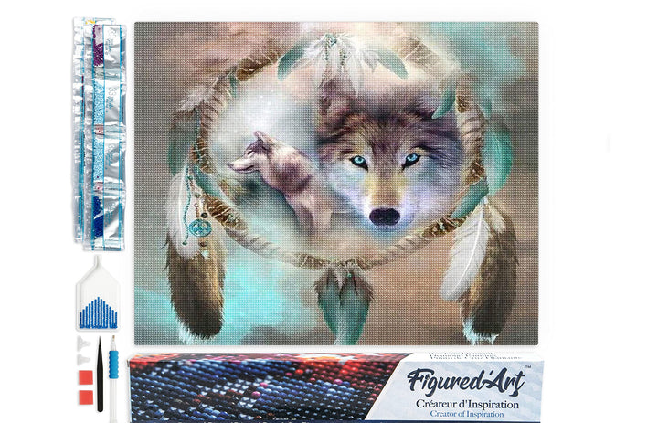 Figured'Art Diamond Painting Erwachsene 40x50cm Ganze Leinwand gerollt Wölfe und Federn 5D Bilder Ec