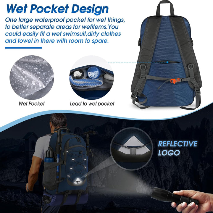 IGOLUMON Wanderrucksack Herren Damen 40L Wasserdichter Rucksack Leicht Faltbarer Reiserucksack Trekk