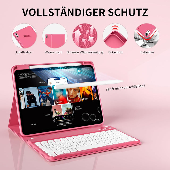 Hülle mit Tastatur für iPad A16 11/10 Generation (2025/2022, 11/10.9 Zoll) mit Stifthalter, Magnetis