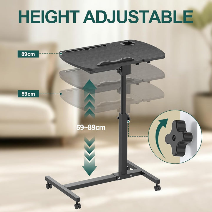 Soontrans Beistelltisch mit Rollen, Betttisch Klappbar 60×40cm, Laptoptisch Höhenverstellbar, Neigun