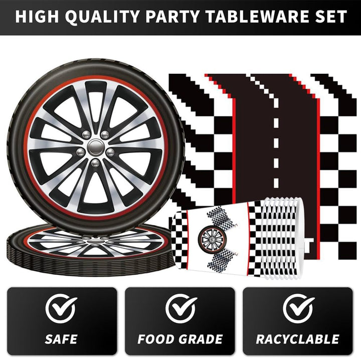 YGCHEN Partygeschirr Rennwagen Geschirr Racing Car Kindergeburtstag Deko Rennauto Party Geschirr Pap