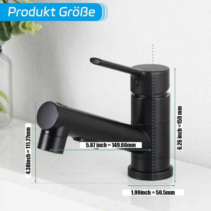 Wasserhahn Bad Schwarz, SEMANEY Hochdruck Waschtischarmatur mit Brause 3 Wasserstrahlarten, 180° Dre