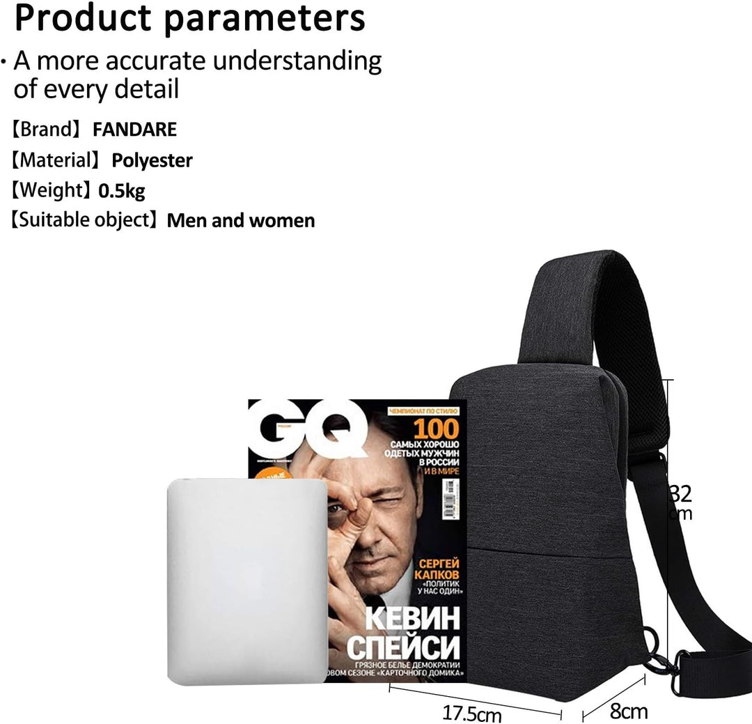 FANDARE Leicht Brusttasche Sling Bag Tragbar Schultertasche Herren Damen Shoulder Crossover Rucksack