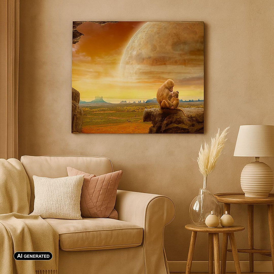 Bilder auf Leinwand 100x70cm Leinwandbild Affen Mutter Natur Berg Gross Wanddeko Bild Schlafzimmer K
