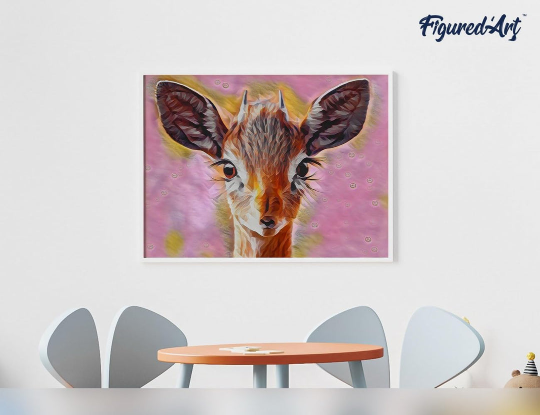 Figured'Art Malen Nach Zahlen Erwachsene Mit Rahmen Süsse Hirschkuh - Paint by Numbers Basteln DIY B