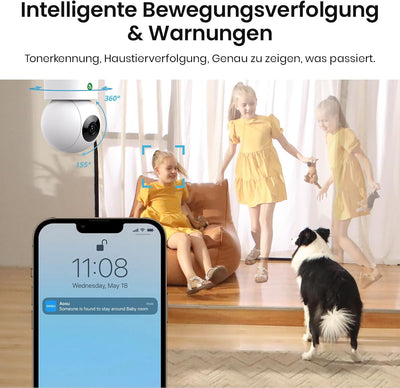 aosu 2K Überwachungskamera Innen WALN Kamera babyfone Handy Indoorcam, babyphone Bewegungsmelder Nac