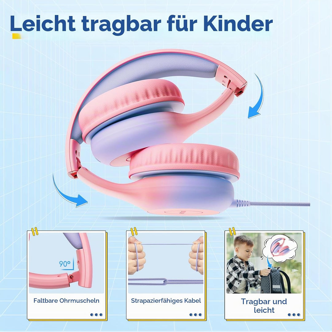 EarFun Kinder Kopfhörer, Kopfhörer Kinder USB C, 85/94dB Lautstärkenbegrenzer, HiFi Klang, faltbar,