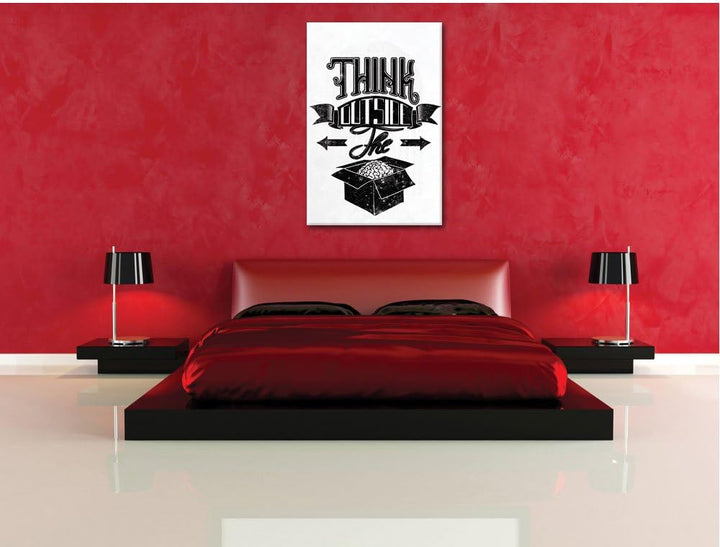 Think outside the box white Bild auf Leinwand, XXL riesige Bilder fertig gerahmt mit Keilrahmen, Kun