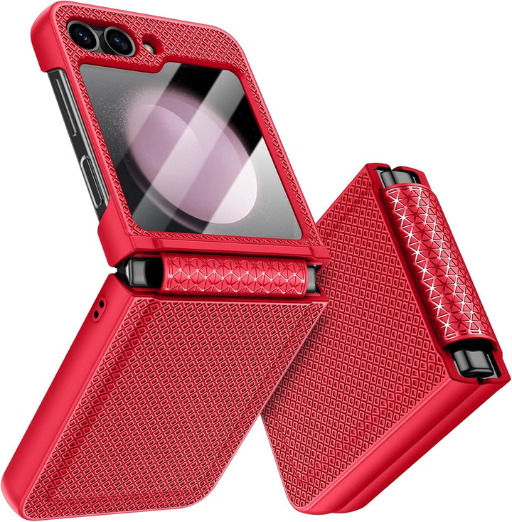 Doeshine für Samsung Galaxy Z Flip 5 Hülle mit Scharnierschutz & Displayschutzfolie, Rutschfester Te