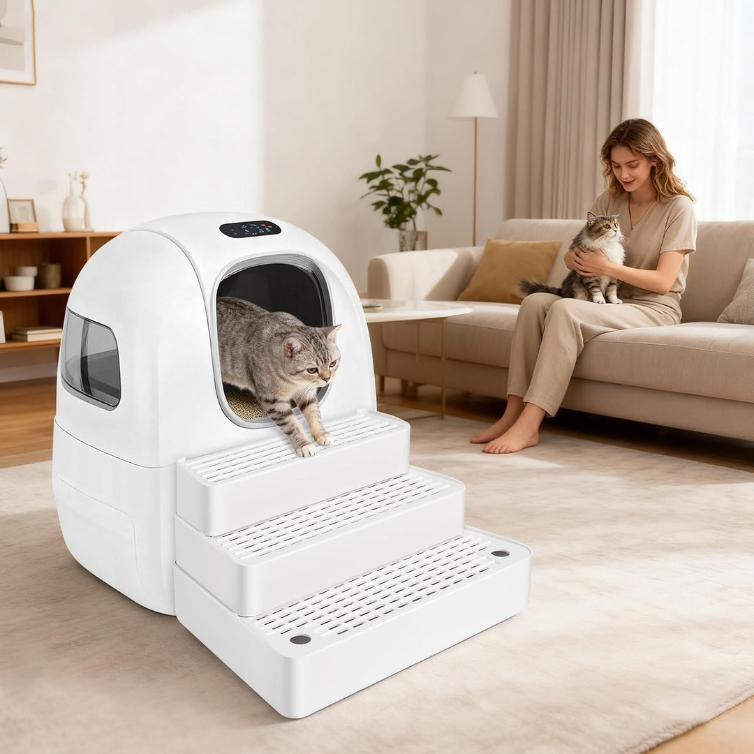 Verstellbare 3-stufige Katzentoilettenrampe, Katzen Treppen & Stufen mit Filterfunktion, leicht zu r