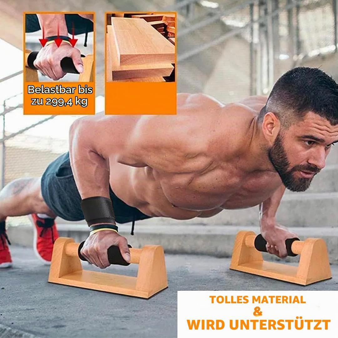 Aka &amp; Lou 2 Push up bars aus Buchenholz, Parallettes calisthenics Griffe für Muskelaufbau, home fitn
