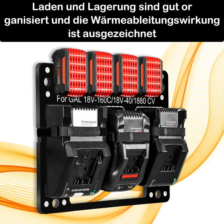 Wandhalterung für Bosch Akkus und Ladegeräte – 3-in-1 Bosch Akku Halterung (für 4 Akkus + 3 Ladegerä