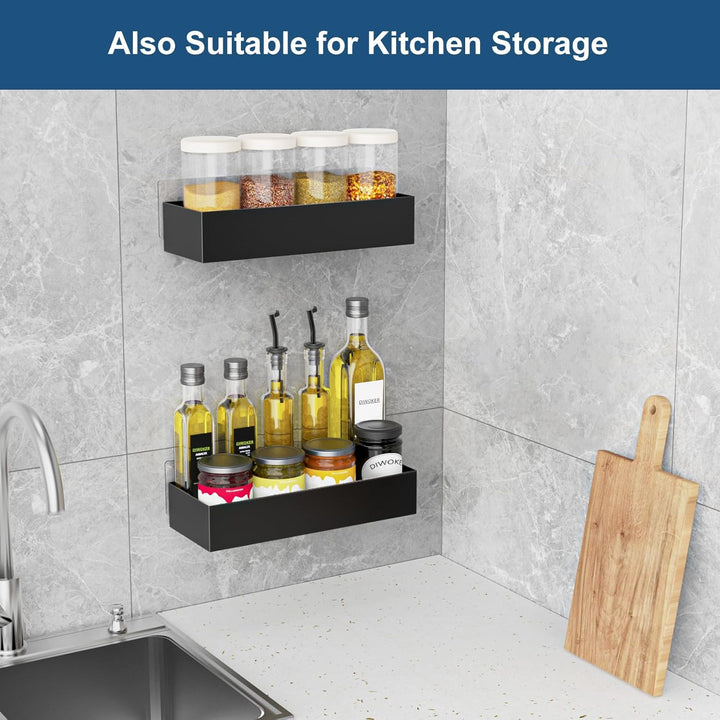 Duschablage Ohne Bohren - Duschregal Badezimmer Organizer Shampoo Halterung für Dusche Schwarz, 2 St