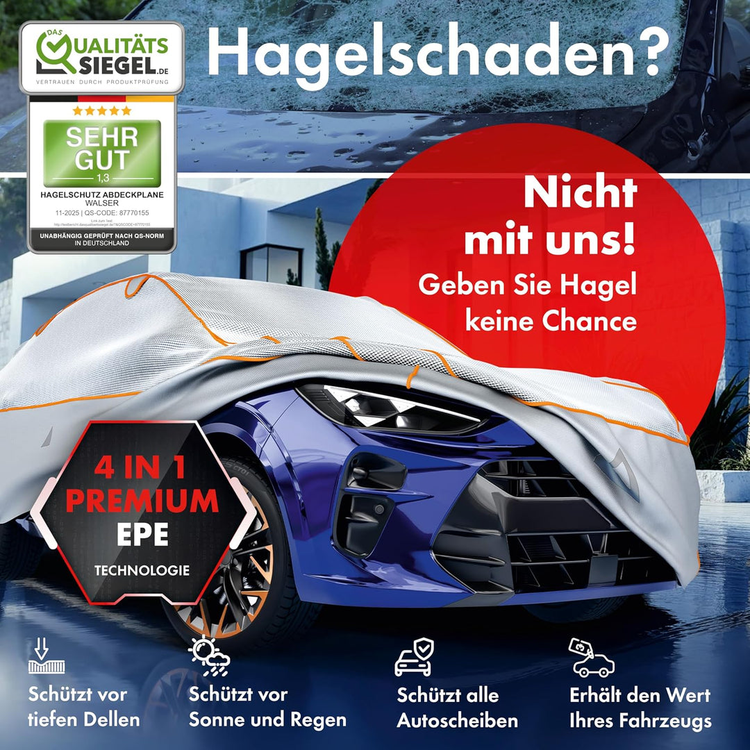 WALSER Premium Hagel- &amp; Hitzeschutz Abdeckplane Auto, Auto Hagelschutzplane EPE Sun Protect - reduzi
