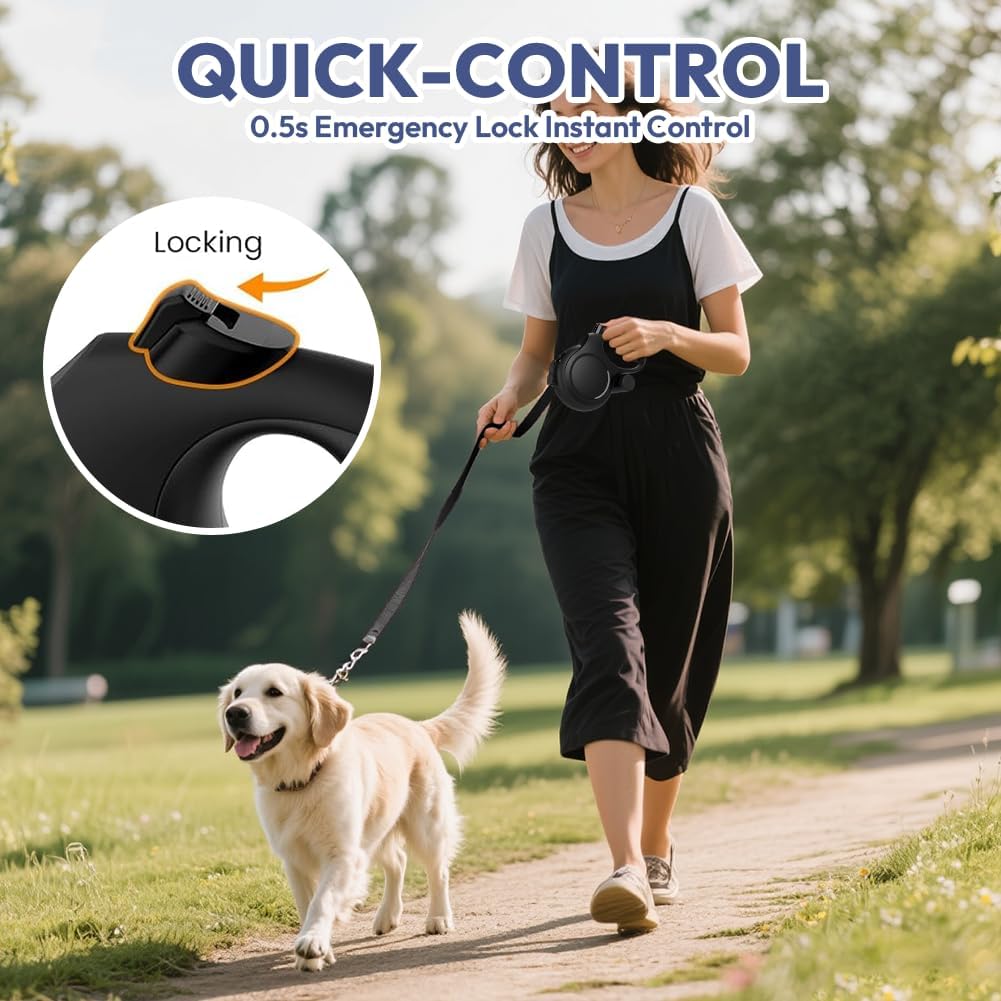 Hundeleine 8m, Einziehbare Hundeleine, Rollleine für Hunde, Rollleine mit Kotbeutelhalter, mit Bissf