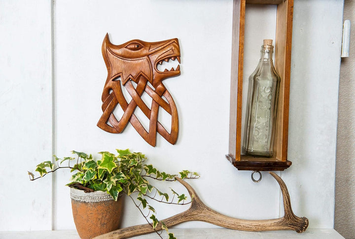 Windalf Wandbild Fenrir 24 cm Lokis Wolf Ragnarök Handarbeit aus Holz