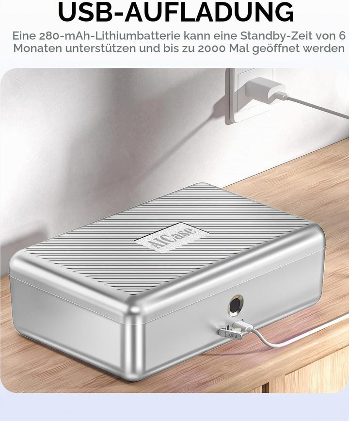 LOCK Biometrischer Tresor [Fingerabdruckerkennung] [Kompakt] Ideal für Scheckbücher, Geld, Schmuck,