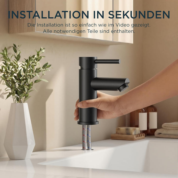 FORIOUS® Wasserhahn Bad Schwarz, Waschbeckenarmatur mit Auslaufhöhe 85MM | Edelstahl Einhebel-Mischb