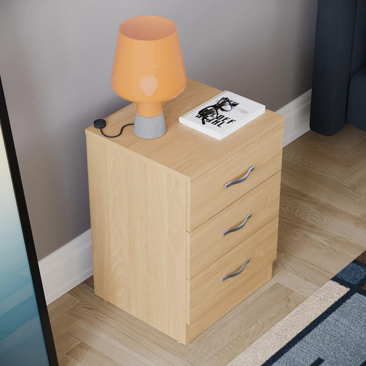 Vida Designs Kiefer Nachttisch Kommode, 3 Schubladen mit Metall Griffe & Läufer, Einzigartige Anti-B