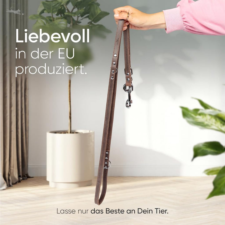 FREUDENTIER® Hundeleine aus zertifiziertem Leder 2m, 3-Fach verstellbare Führleine, liebevoll in Hol