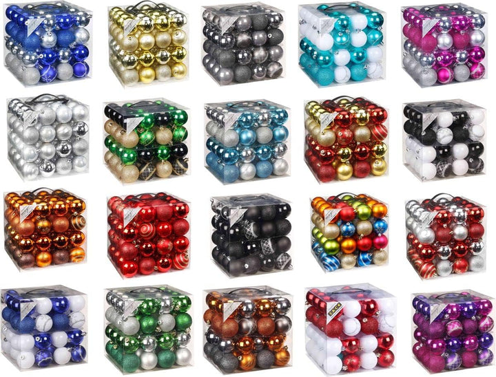 64x Kunststoff Christbaumkugeln Ø 6cm Kugel Box Glanz Glitzer Matt Dekor Inge inkl. Aufhänger, Farbe