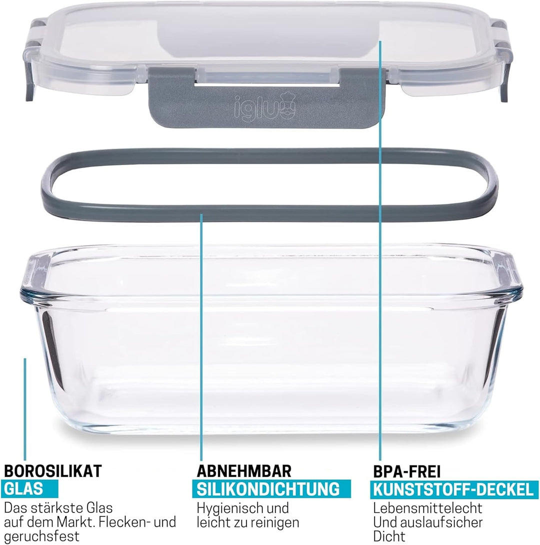 Igluu Meal Prep Glas-Frischhaltedosen mit BPA-freiem Deckel (5er-Pack) – mikrowellen-, ofen-, gefrie