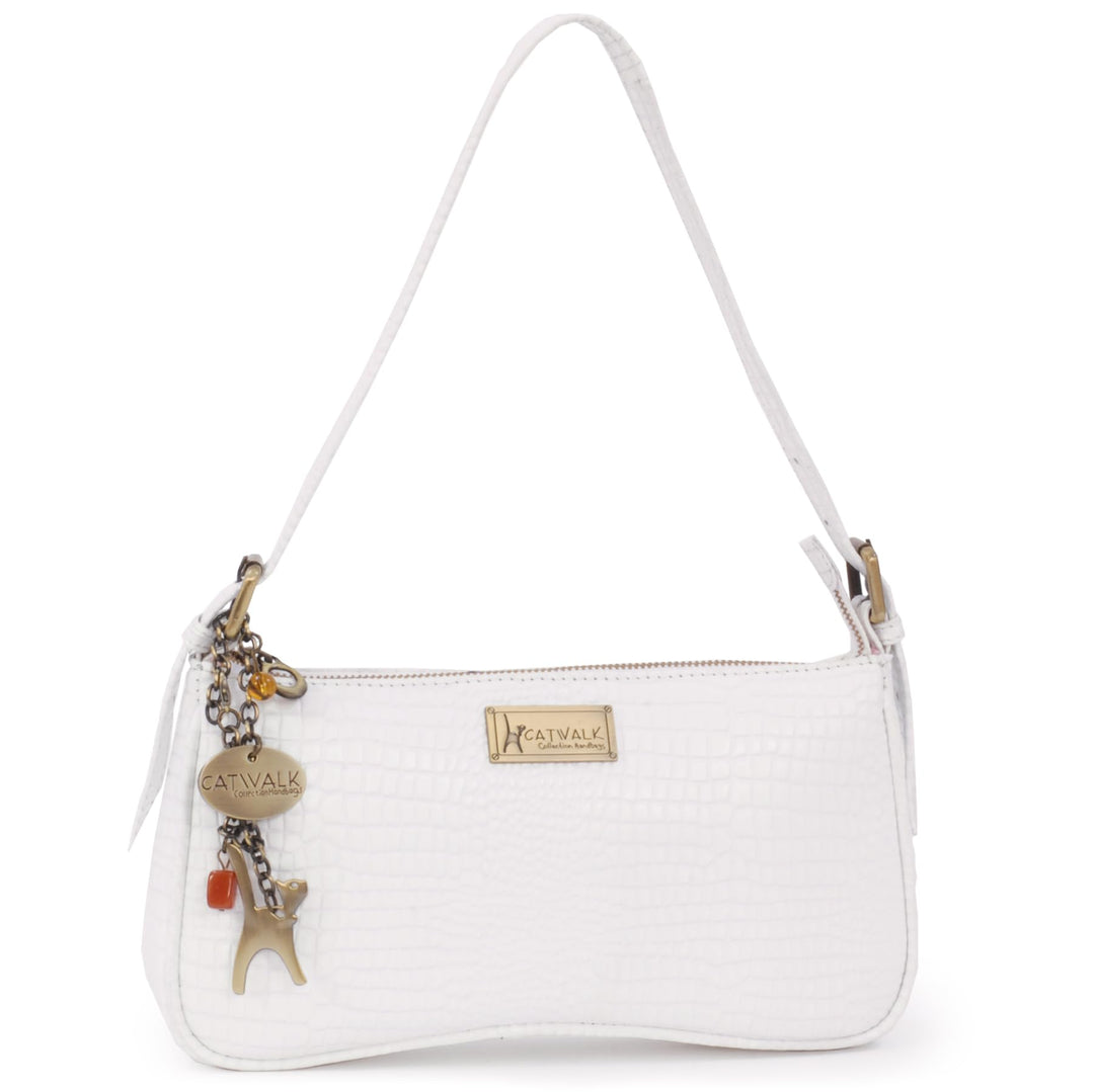 Catwalk Collection Handbags - Klein Damen Schultertasche - Henkeltasche - Leder mit Krokodilprägung