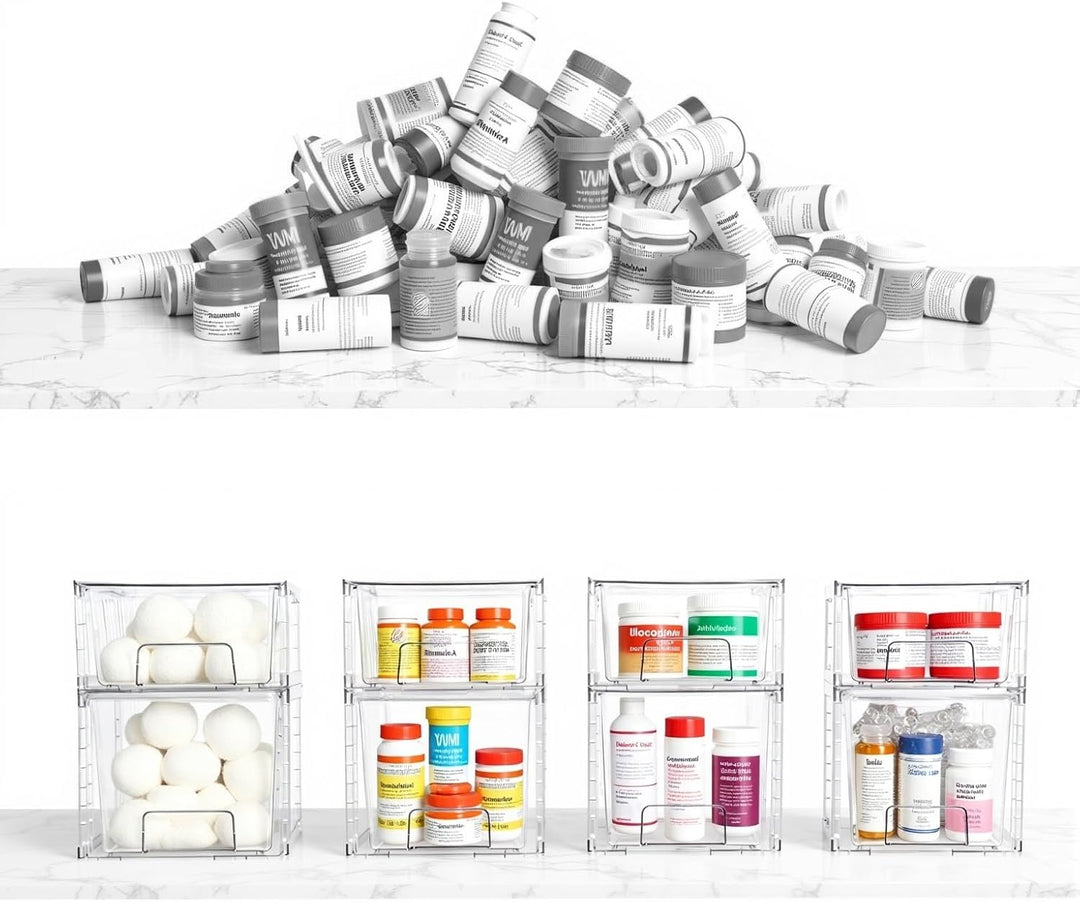 4er-Set Stapelbare Kleine Aufbewahrungsschubladen, Acryl Organizer mit Griffen, Kunststoffboxen für