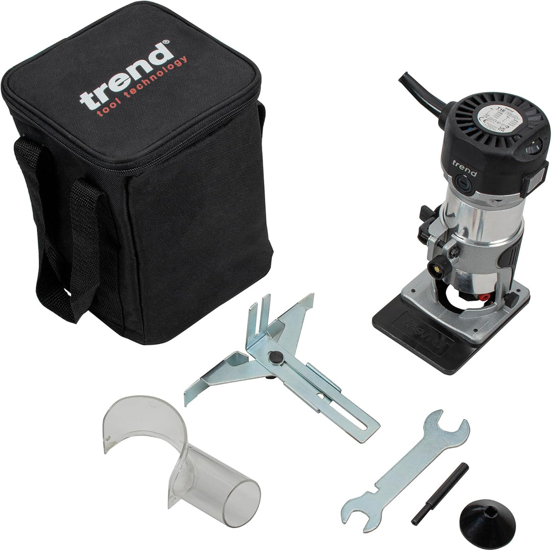 Trend T1 Oberfräse mit erweiterter Trimmbasis, 8mm Spannzange, 710W, 230V, Kompaktes Trimm-Werkzeug,