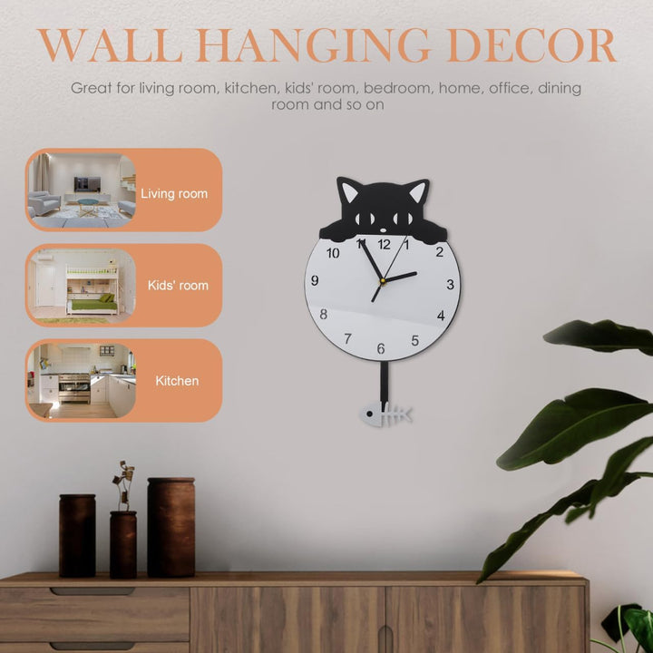 HOMSFOU Wanduhr, rund, Katze, Kätzchen, geräuschlos, dekorative Wanduhr für Kinderzimmer, Schlafzimm