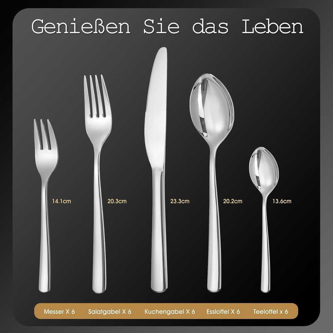 Besteck Set 6 Personen, 30 teilig Edelstahl Besteckset, Essbesteck Set mit Messer Gabel Löffel, Hoch