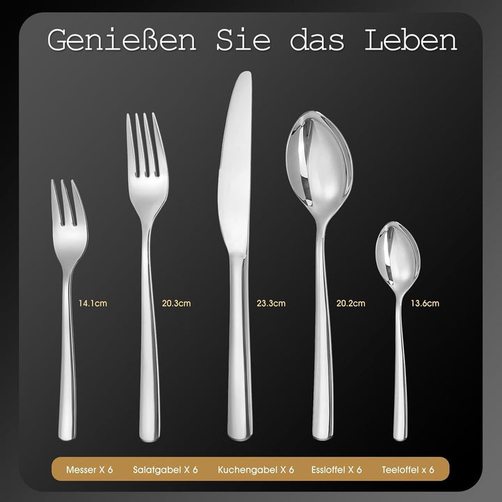 Besteck Set 6 Personen, 30 teilig Edelstahl Besteckset, Essbesteck Set mit Messer Gabel Löffel, Hoch