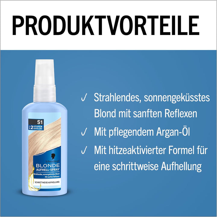 Schwarzkopf Blonde Aufheller S1 Stufe 3 (125 ml), Aufhellspray zum Haare aufhellen um bis zu 2 Stufe