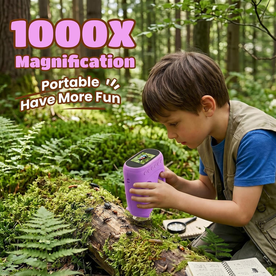 1000X Digital Mikroskop für Kinder Pocket: 2-in-1 Lupe &amp; 10X Teleskop - Geschenk für Jungen Mädchen