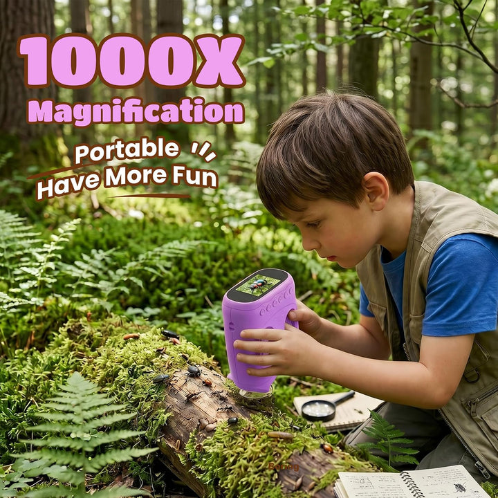 1000X Digital Mikroskop für Kinder Pocket: 2-in-1 Lupe &amp; 10X Teleskop - Geschenk für Jungen Mädchen